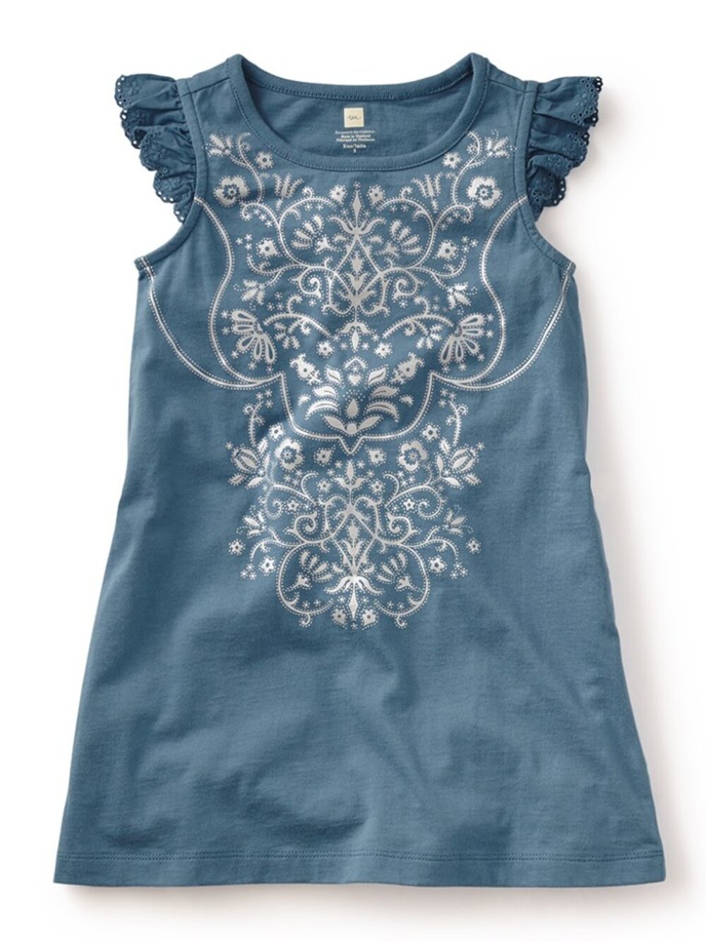Tea Collection | Blue and Silver Venetian Metallic Dress | Size 2